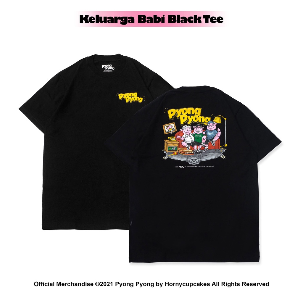 【COD】Hornycupcakes X Pyong Pyong - Keluarga Babi Black T-shirt