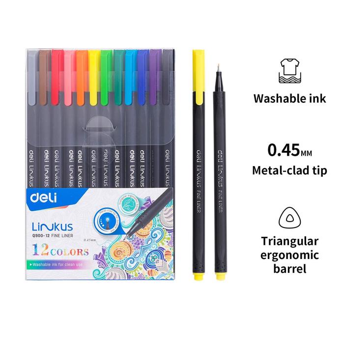 

pintar- PULPEN WARNA WARNI DELI 12 WARNA SET 0.45 MM FINE LINER PEN GEL Q900