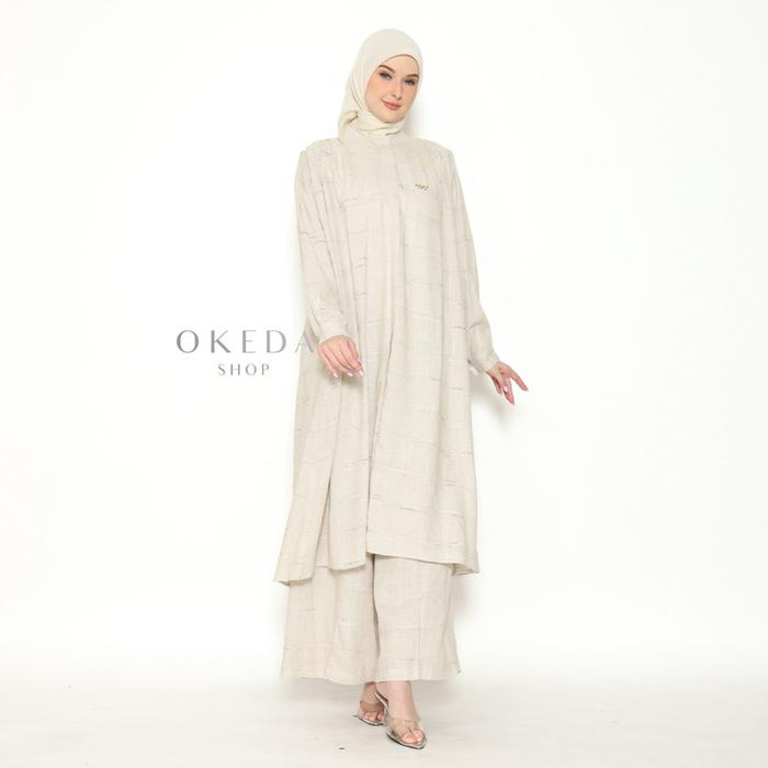Okedashop - Gaina Set Celana - Setelan Celana Wanita Linen Polos Tunik Kulot