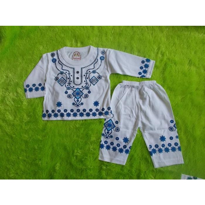 baju koko bayi putih sablon ukuran M biru