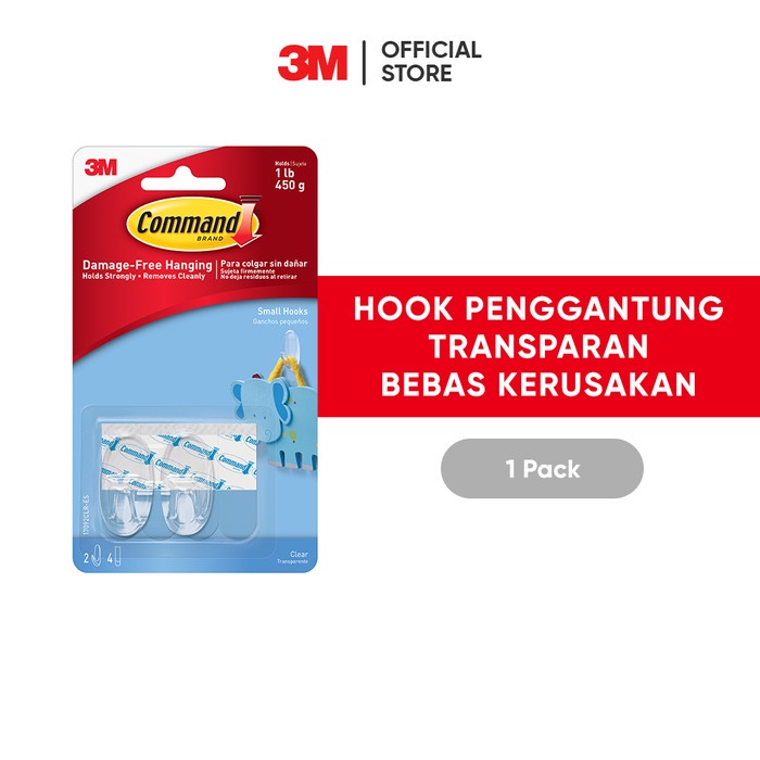 

pintar- 3M Command Clear Small Hooks, Gantungan perekat kuat, 17092CLR
