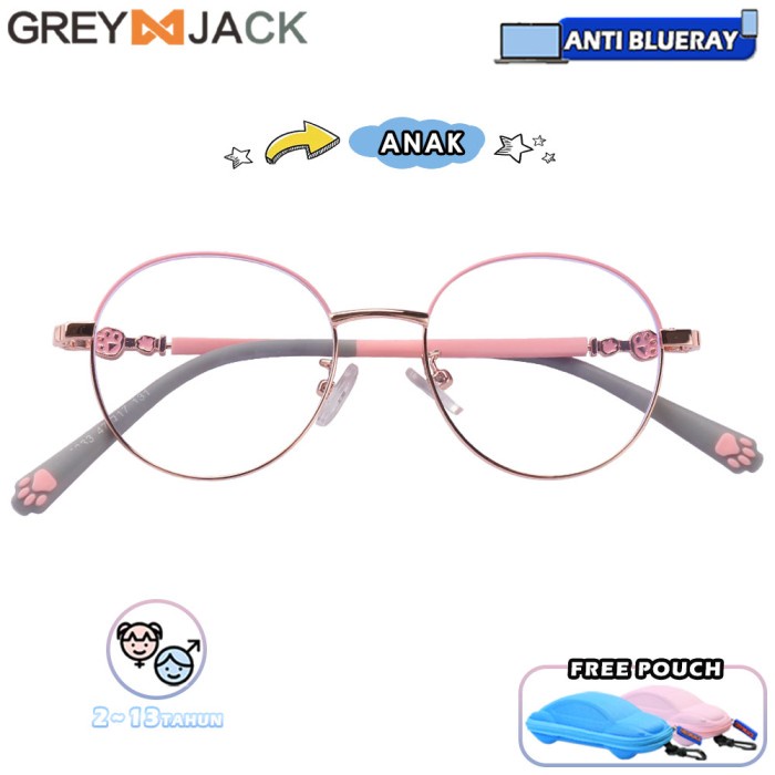 GREY JACK KACAMATA ANTIRADIASI BLUERAY ANAK REMAJA METAL BULAT 6033