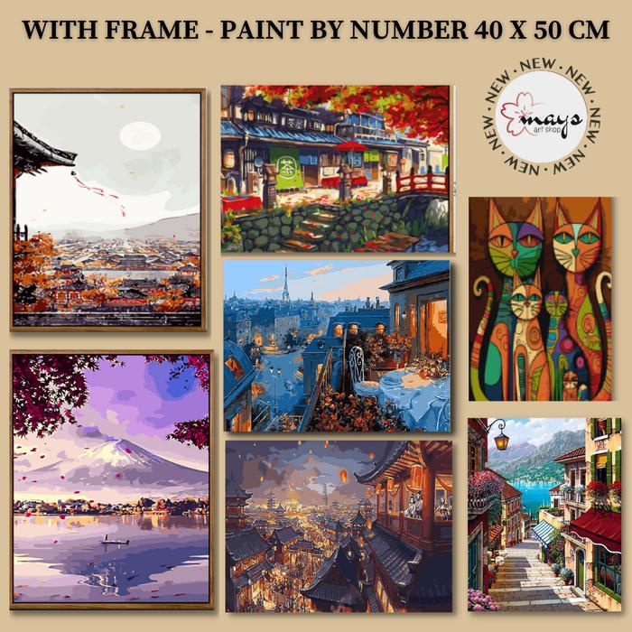 

pintar- [WITH FRAME] Paint By Number Set 40 x 50 cm / DIY Painting Kit Numbers Lukis Canvas