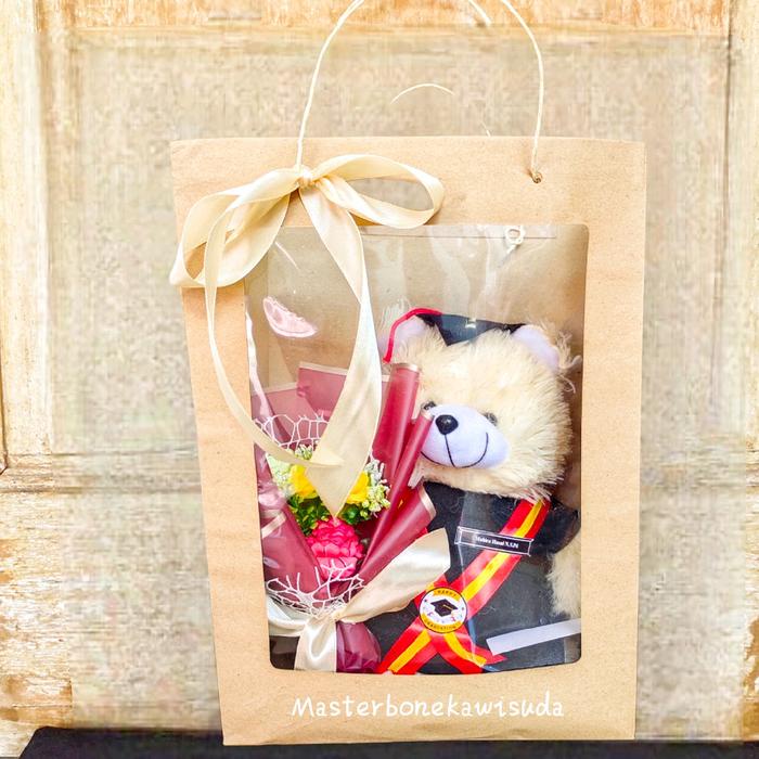 party-  BB 30 cm Tas Hampers wisuda Tas mika boneka / buket bunga artificial/ kado wisuda / tanpa