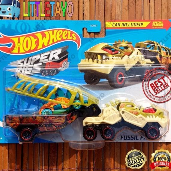 HOTWHEELS SUPER RIGS FOSSIL FREIGHT WITH MOTOSAURUS TRANSPORT TRAILER