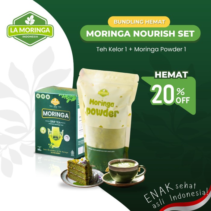 

Paket Bundling Moringa Nourish Set : 1 Teh kelor (Moringa Drip Tea) + Tepung Kelor 250 gr (Moringa