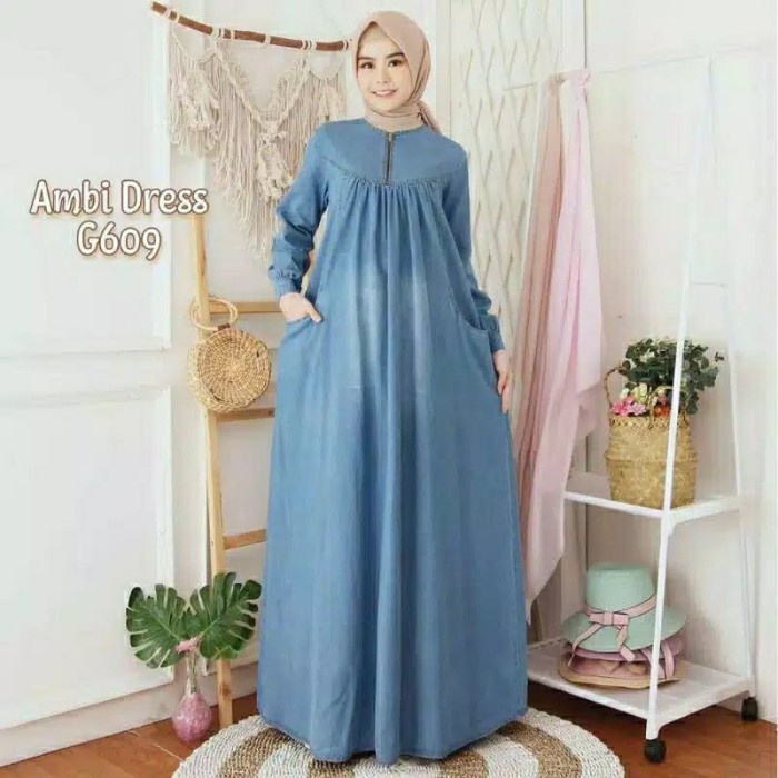 (GoodSeller) Gamis Jeans Elena Size S M L XL XXL / Dress / Baju Muslim / Pakaian Wa
