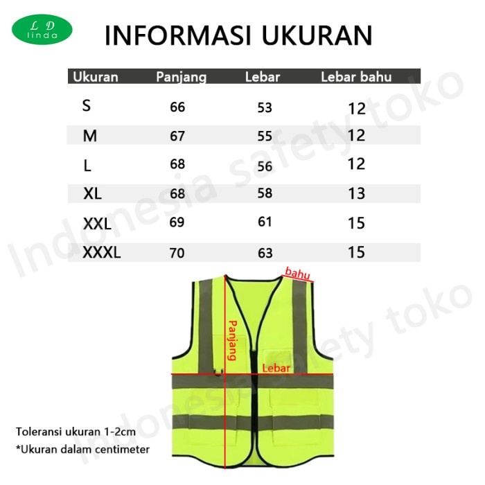 Rompi Safety Proyek / Vest safety / Rompi Reflektif /Hijau-Orange-Biru