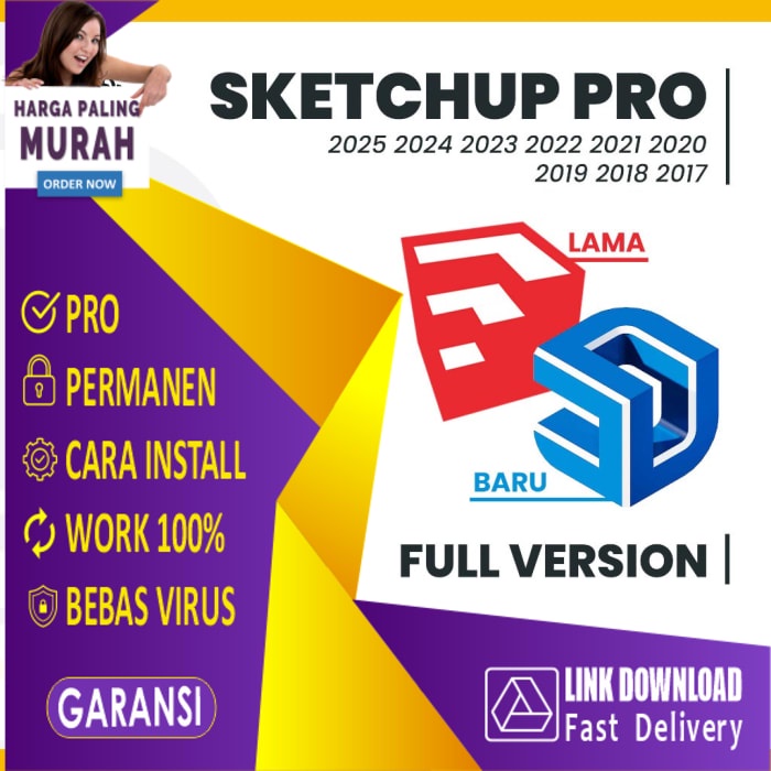 DC - SketchUp Pro Versi Baru / Lama 2017 Hingga 2025 Windows/Mac Permanen