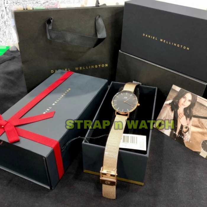 Jam Tangan Wanita DW Petite Melrose Black Original Rantai Fullset