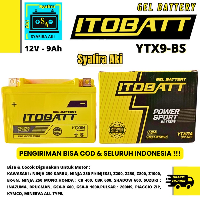 Aki Motor Kawasaki Ninja Z250 Ninja Z250 SL YTX9A Itobatt Aki Kering