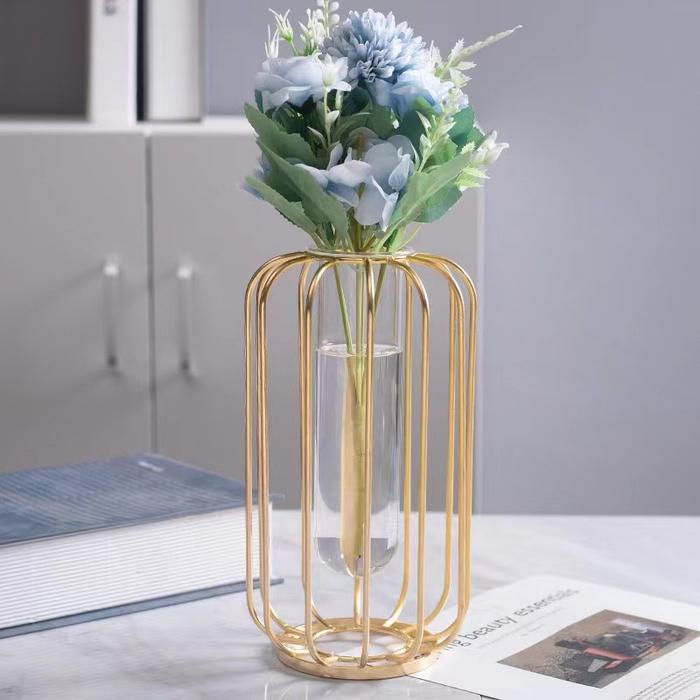 Gold Tube Vase / Vas Bunga Meja Simple Mewah Vase Vas Bunga Gold Kaca Stainless Dekorasi Mewah