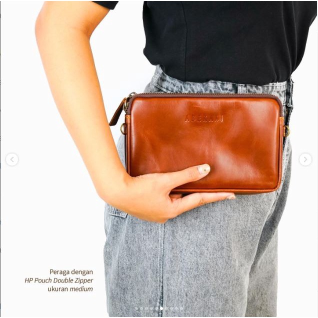 Pouch Kulit Abekani / Hp Pouch Double Zipper Terbaru