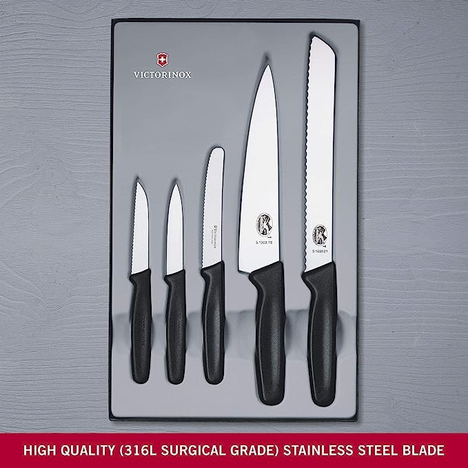 VICTORINOX KITCHEN KNIFE PISAU SET 5.1163.5 - 5 PIECE BLACK HANDLES