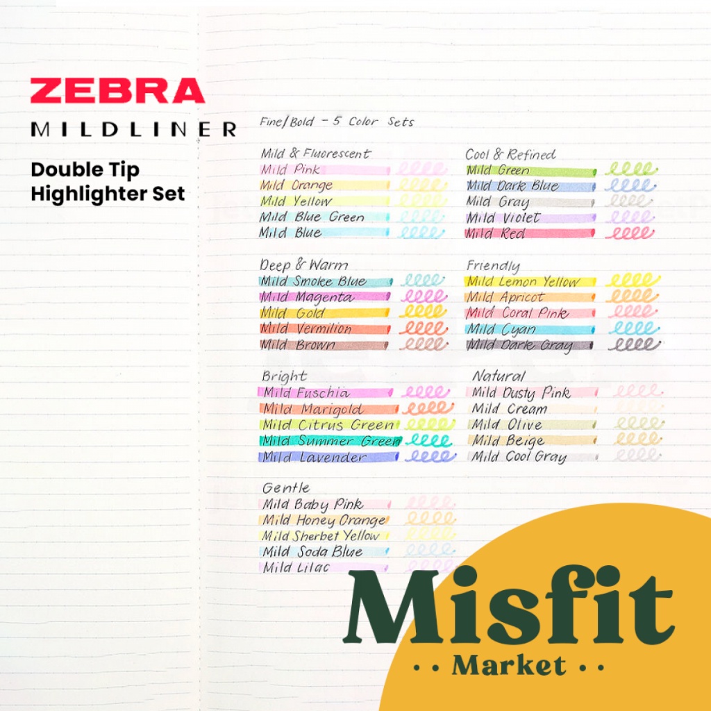 

Zebra Mildliner Set Double Tip Highlighter Midliner Pastel Warna
