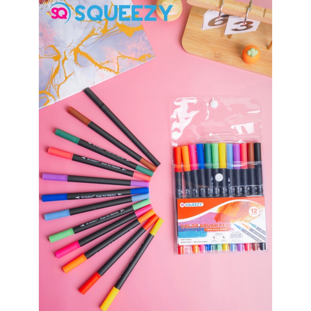 

Color Brush Pen 2 In 1 Squeezy / Pena Kuas Warna Dual Tip Clp Sq-8912