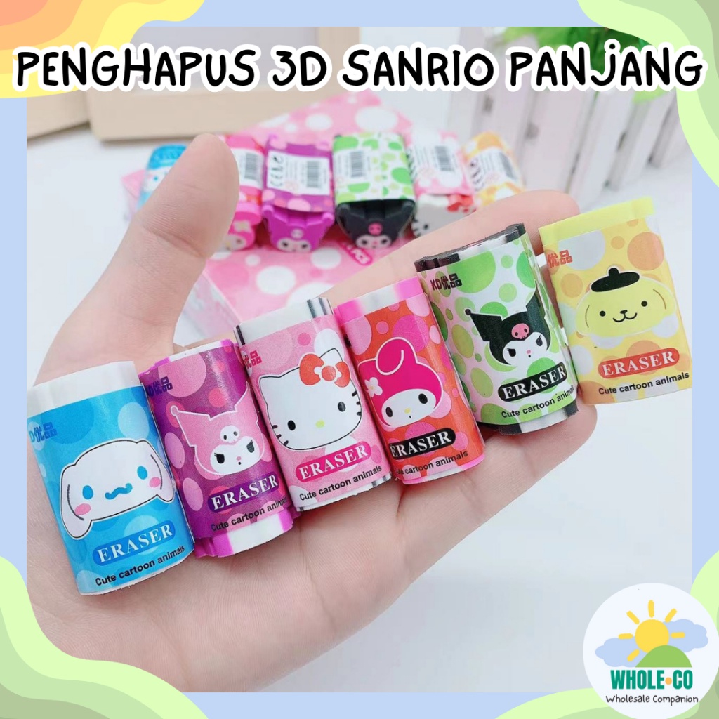 

(1 Box Isi 24 Pcs) Penghapus 3D Sanrio Panjang Premium Lonjong Karakter Melody Kuromi Hello Kitty