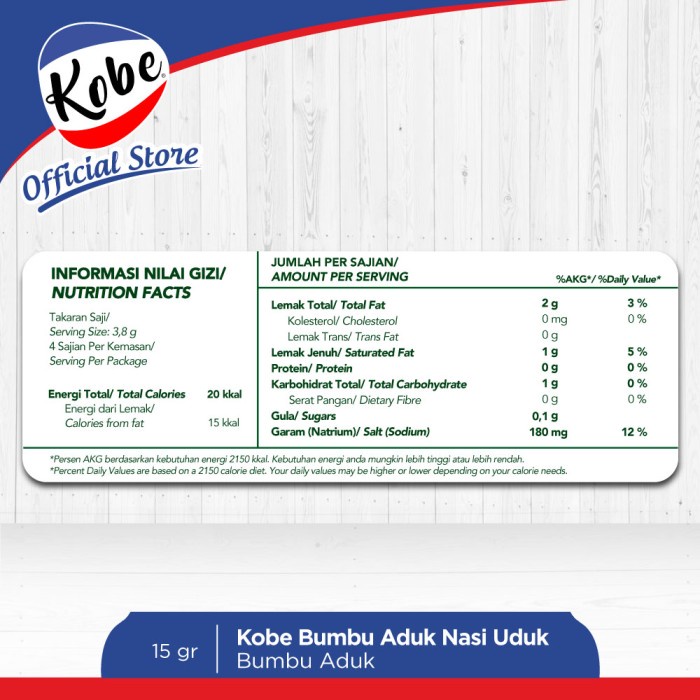 

Kobe Bumbu Nasi Uduk 15gr x 3pcs