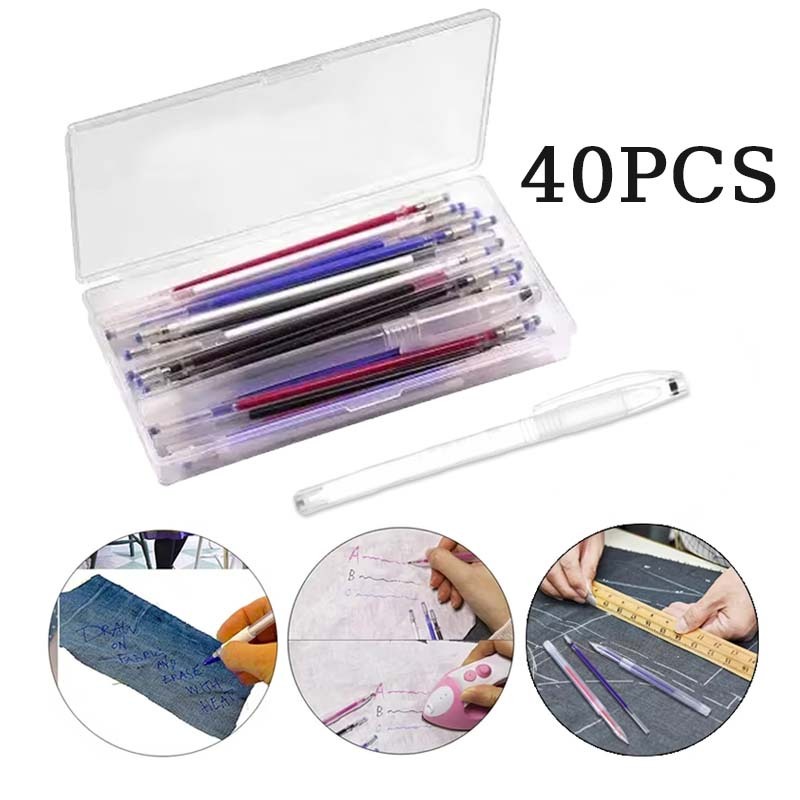 

40pcs Pen Heat Erasable Bolpen Jahit Spidol Jahit Kain Pen Penanda Kain Pen Pola Panas Bolpoin Kain