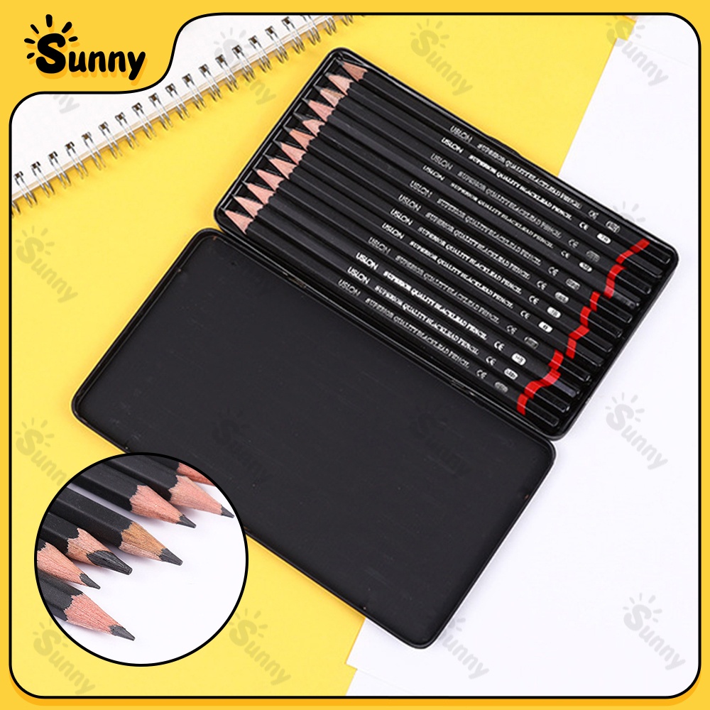 

Graphite & Charcoal Sketch Pencil Pensil Sketsa HB/2B/4B/6B/8B/10B 12pcs/Kotak Besi