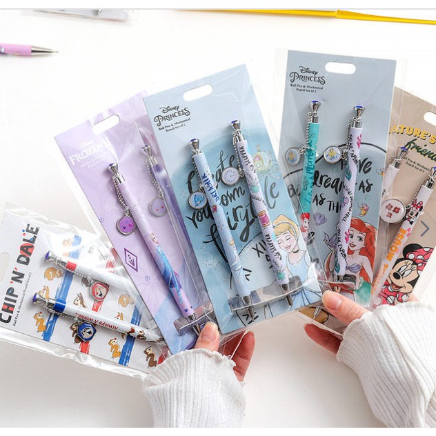 

ORIGINAL Disney Stationary Cartoon Mickey Minnie Diamond Pen +mechanical pencil 92C12