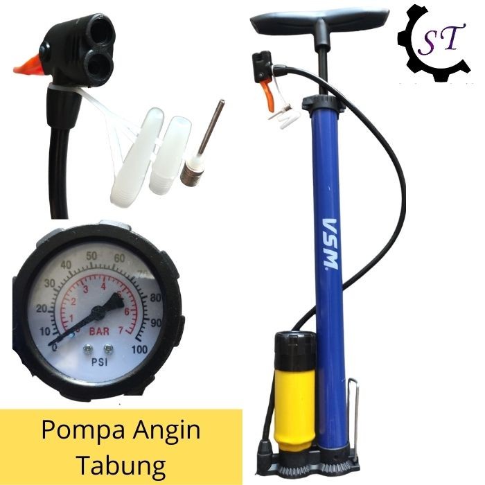 (Expert) Pompa Angin Sepeda Motor Mobil Bola Manual Tabung Meter VSM / VPR / CAB Hitam