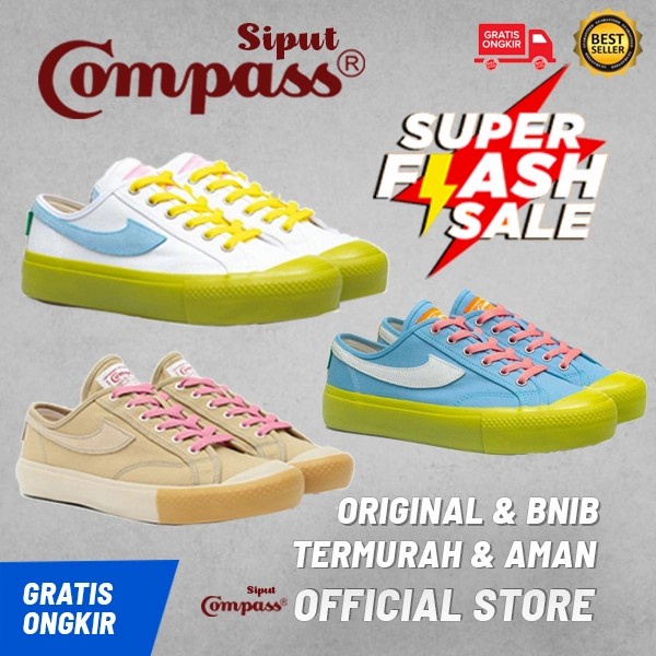 Sepatu Compass Gazelle Low Matcha White, Matcha Blue & Pink Frost