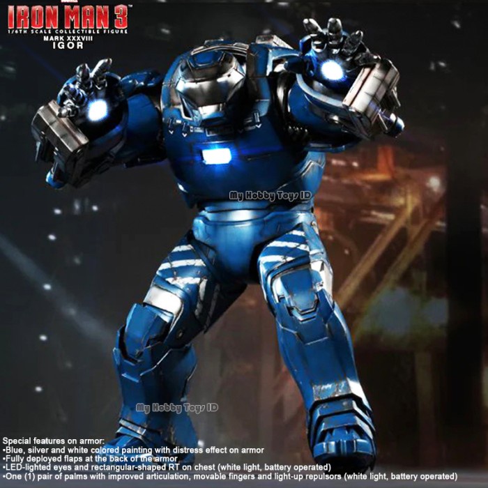 SALE HOT TOYS ACTION FIGURE SUPERHERO IRON MAN MARK 38 HULK BUSTER IGOR ROBOT IRONMAN BESAR LED