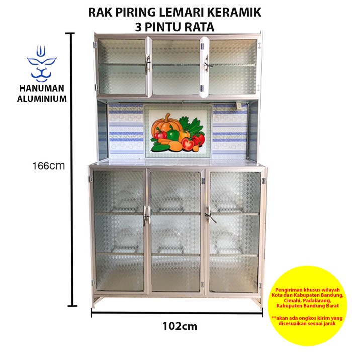 silahkan- RAK PIRING LEMARI KERAMIK 3 PINTU RATA (GAMBAR/POLOS) **KHUSUS BANDUNG
