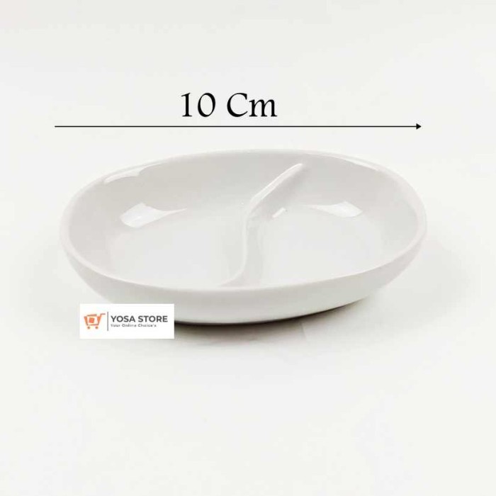 silahkan- Mangkok Sambal Saos Kecap Keramik DSD Sekat Putih Polos Kedaung 1 Pcs