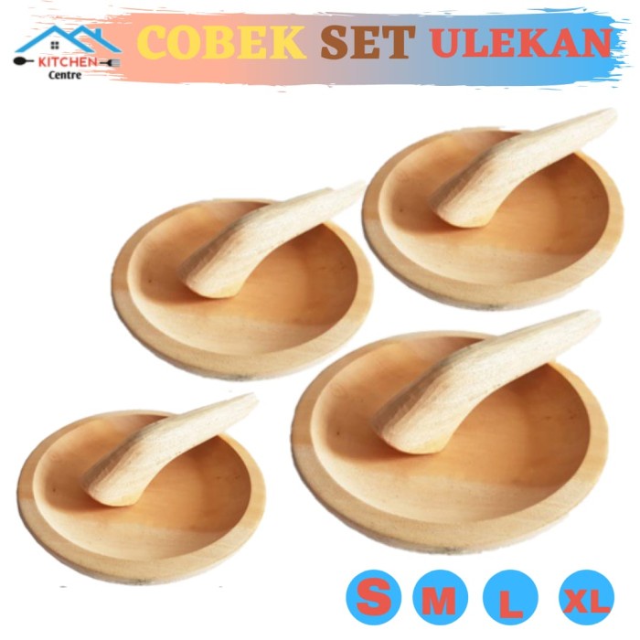 silahkan- Cobek Kayu + Ulekan Kayu Coet Kayu Cobek Kayu Besar Kecil Jumbo