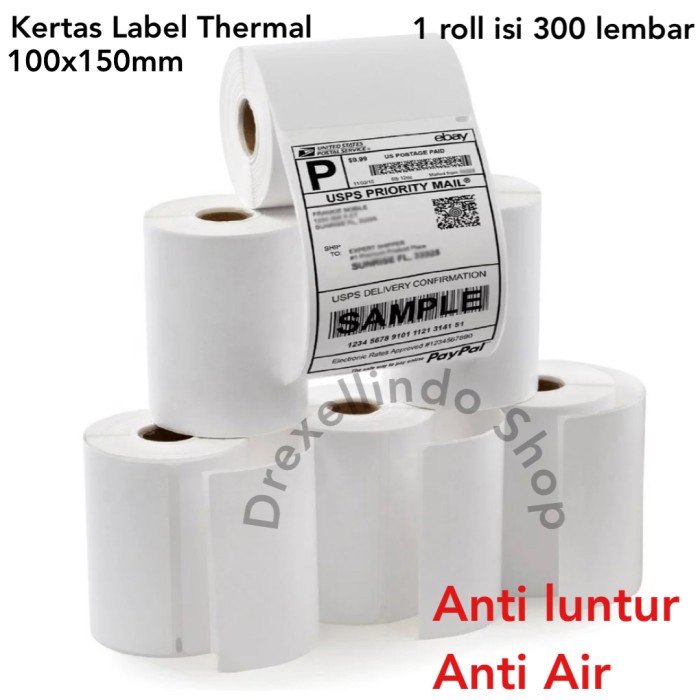 

New Kertas Thermal Label Barcode 100x150mm isi 300 lembar Cetak Resi Pengiriman