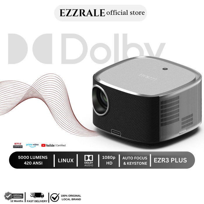 EZZRALE EZR3+ SMART PROJECTOR 420 ANSI LINUX OS NETFLIX CERTIFIED