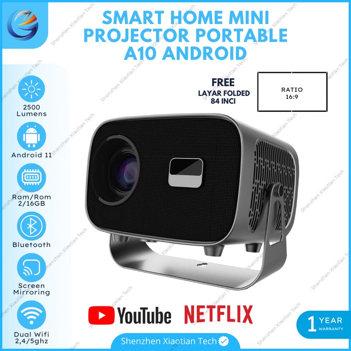 Proyektor Mini LED A10 Android 11.0 Wifi 2500 Lumens Proyektor Mini Android TV Proyektor Mini