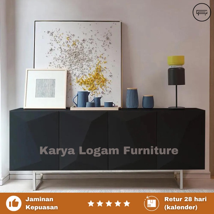Lemari Meja Buffet Modern - Kabinet Kayu Jati dan Kaki Stainless