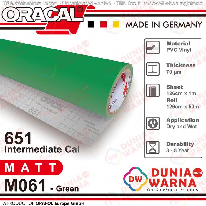 

ORACAL 651 061 GREEN 651G GLOSS 651M MATTE (DOFF) STICKER VINYL CALENDERED INTERMEDIATE CAL