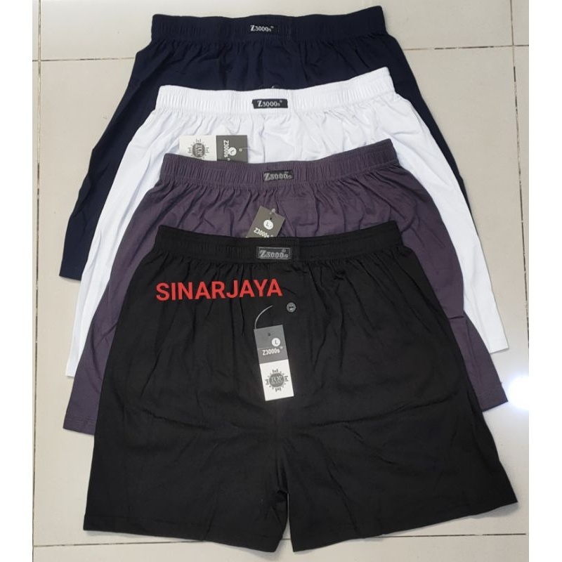 Boxer Pria Katun Combed Z3000s Celana Pendek Polos Adem & Nyaman Kancing Variasi M-XXXL