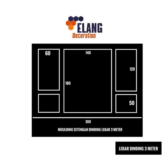 New Paket Dekorasi Moulding Single Setengah Dinding Lebar 3 Meter (Langsung Pasang) Original
