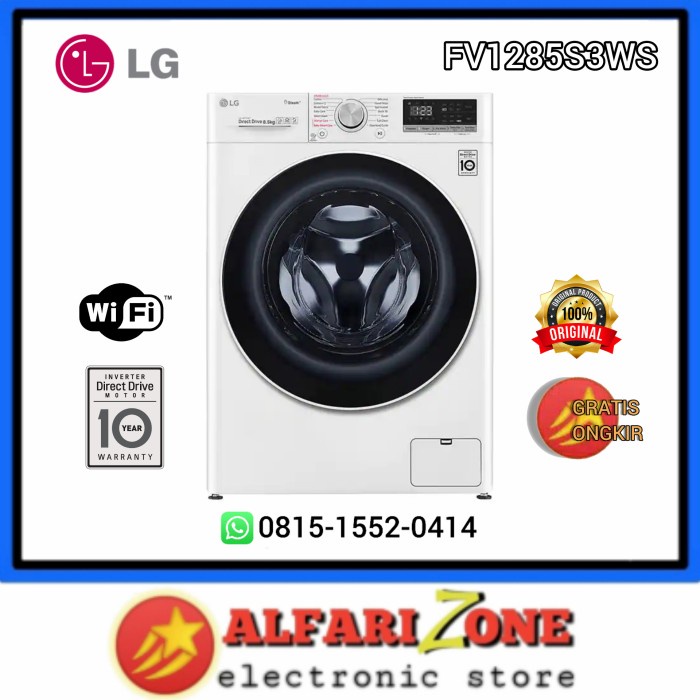 Mesin cuci LG Front loading 8,5kg FV1285S3WS FV-1285S3WS FV1285 8.5kg