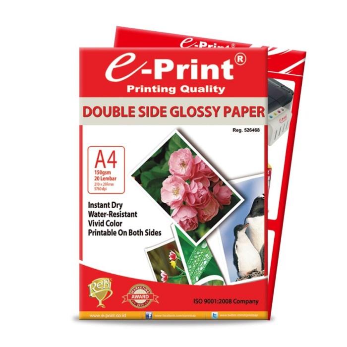 

New Kertas foto E-print double side Glossy 150 GSM A4 isi 20 lembar