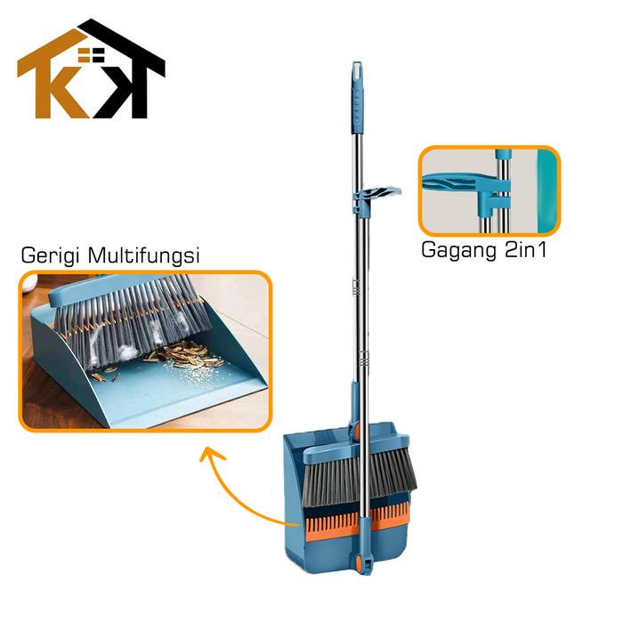 (KK) Set Sapu Lantai Plastik 2in1 Dengan Pengki Praktis Fitur Penyaring Dapat Dilipat Dan Berputar