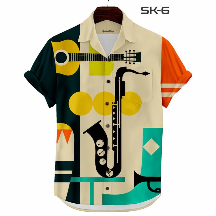 Zeno-Kemeja Pria Casual Santai Motif Music Vibes Jazz Printing Tangan Pendek Keren SK-6 Baju