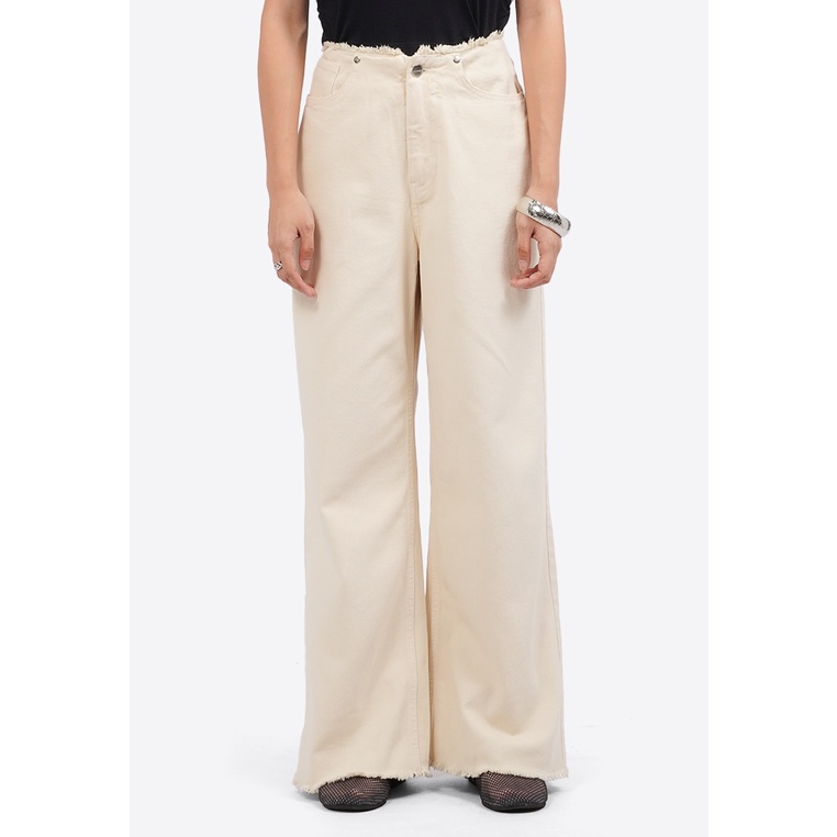 COLORBOX Frayed High Waist Baggy Jeans Ecru