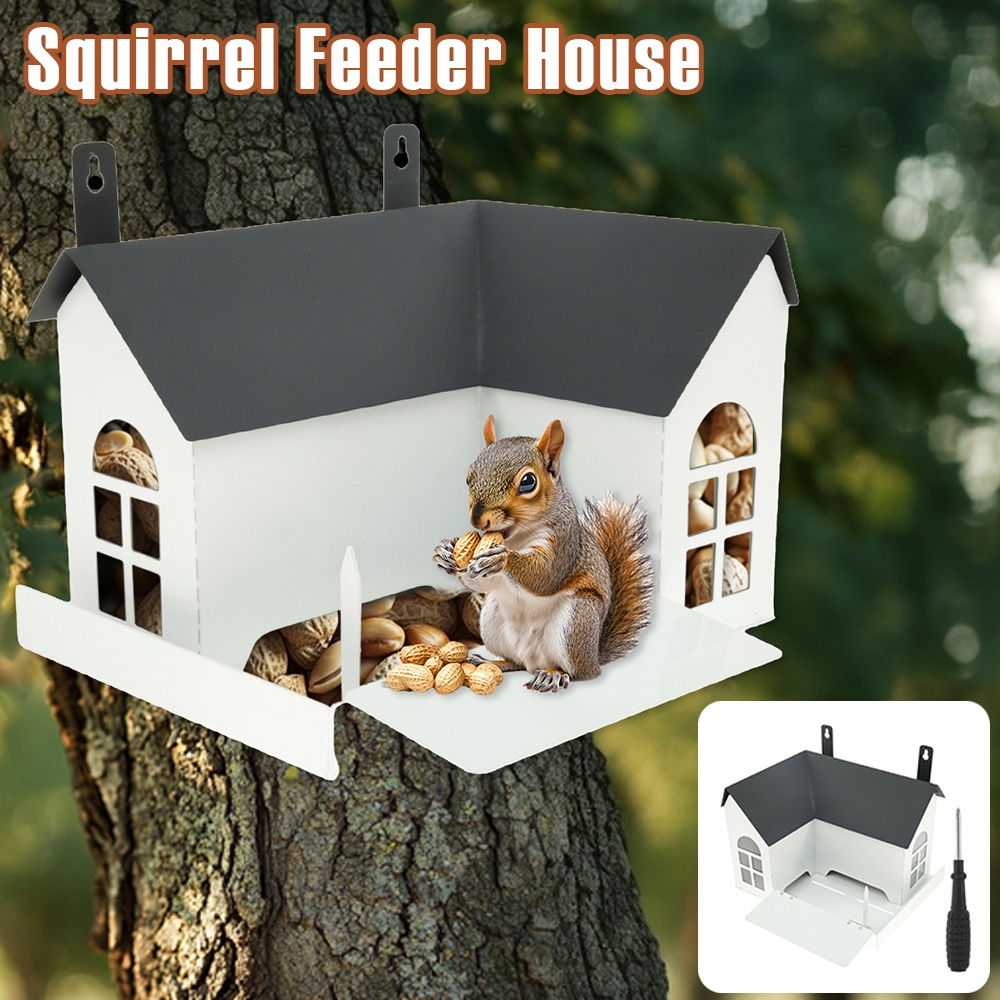 New Squirrel Feeder House Iron Outdoor Squirrel Feeding Station with Drain Hole Large Capacity Space