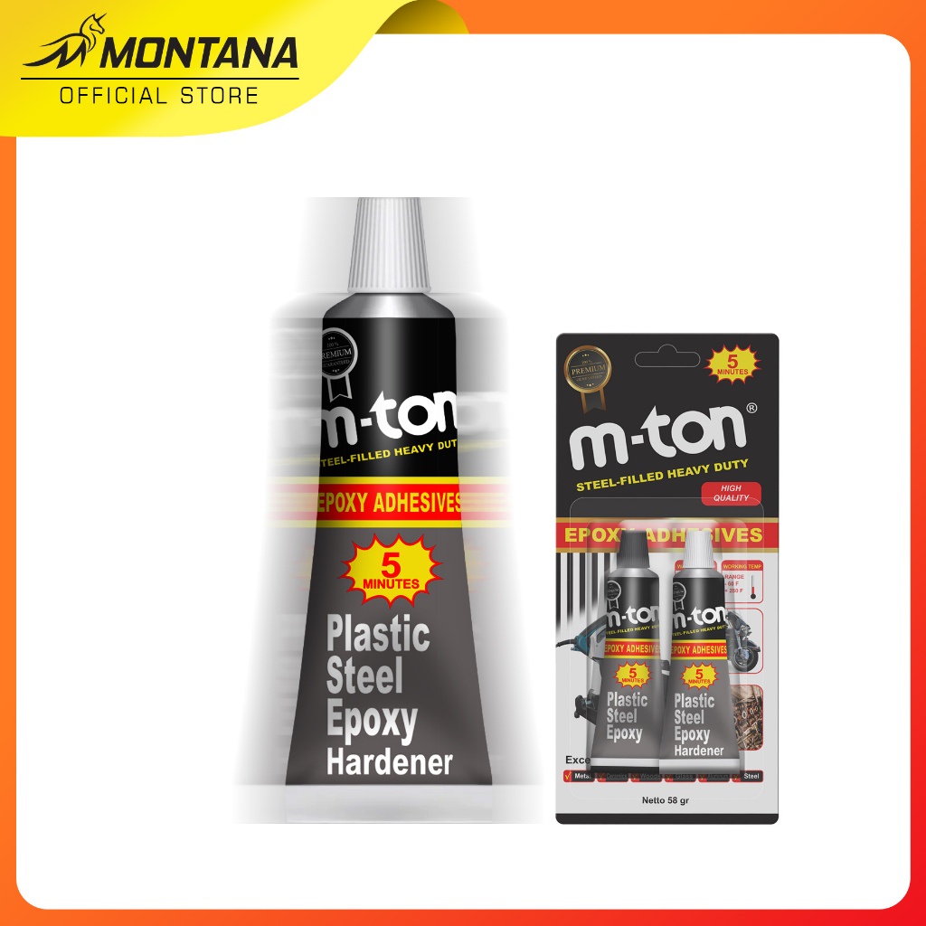 

BESTPROMO MONTANA M-TON LEM BESI 58GR PLASTIC STEEL EPOXY ADHESIVES PEREKAT SERBAGUNA WATERPROOF