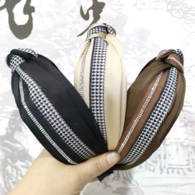 LIA Bando Korea Elegan / Bando Motif kotak-kotak / Bando Mewah / Premium Korean Headband