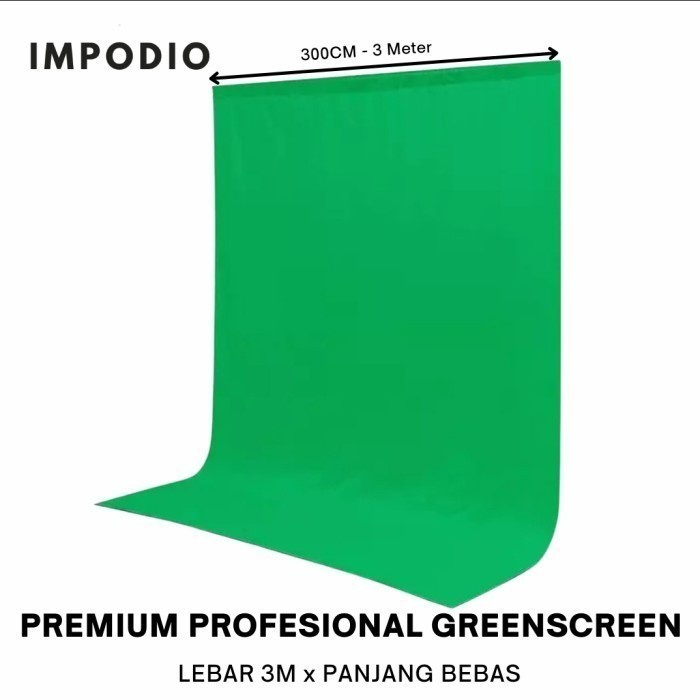 Greenscreen Kain Hijau Impodio Profesional Studio Grade - Lebar 3M