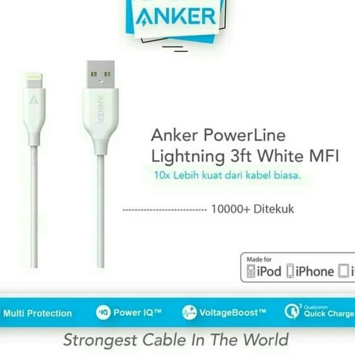 Kabel Data ANKER Power Line Lightning iphone 5 6 7 Fast Charging White