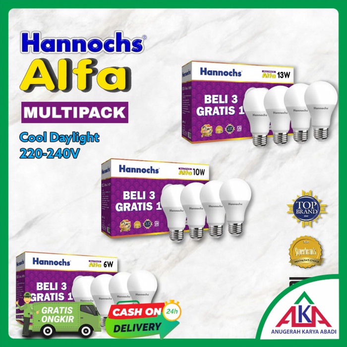 Paket 4 Pcs HANNOCHS Alfa Multipack Bohlam Lampu LED 6 / 10 / 13 Watt
