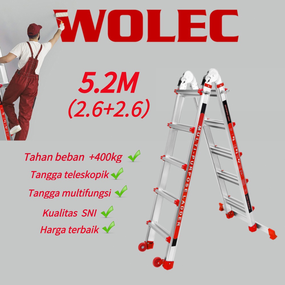 AYOOOLLARIZSS!! WOLEC Tangga lipat aluminium teleskopik 5.2m/4.1m Tangga teleskopik Tangga portable